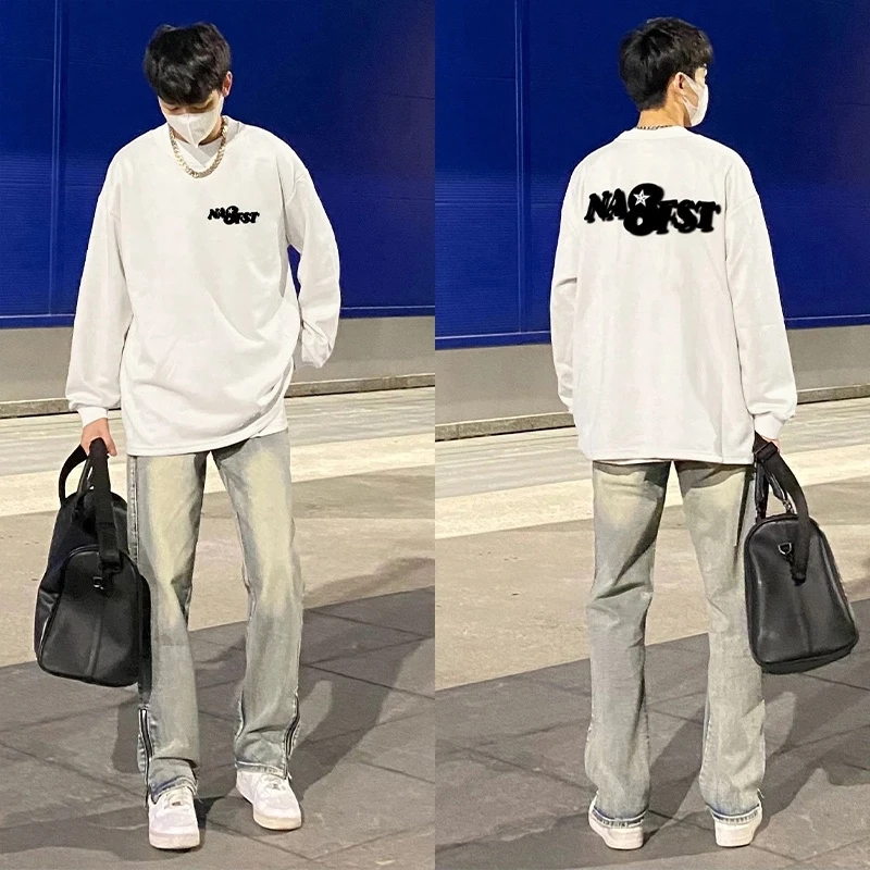 美式街头简约字母印花长袖t恤男秋季ins潮牌宽松重磅纯棉休闲上衣