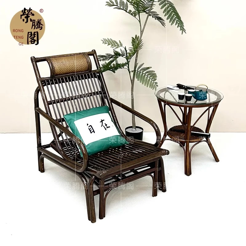 荣腾阁藤躺椅大人伸缩午休睡椅老人家用懒人休闲阳台客厅藤椅躺椅