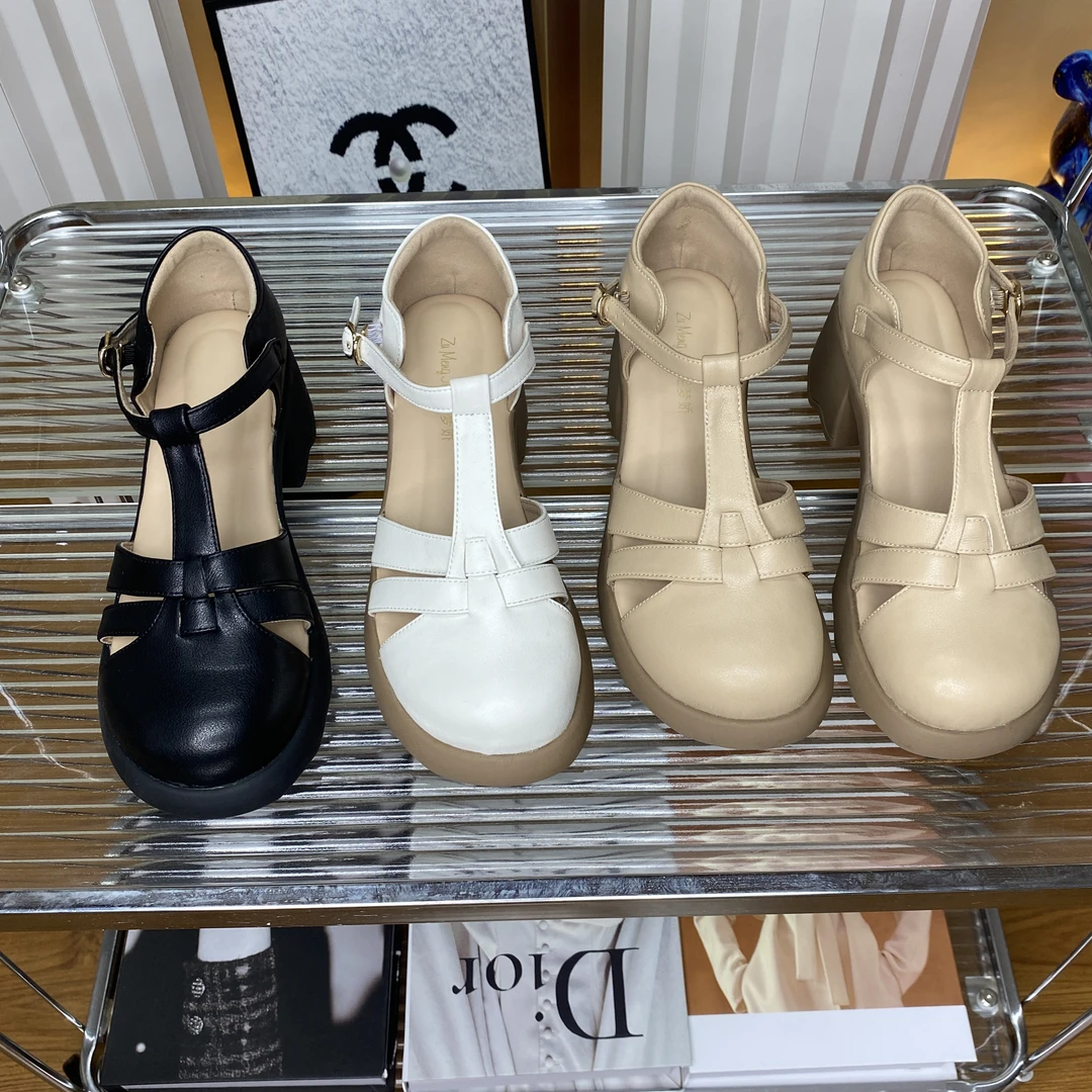 2025新款女凉鞋玛丽珍软底粗跟浅口圆头包头罗马厚底百搭时尚女鞋