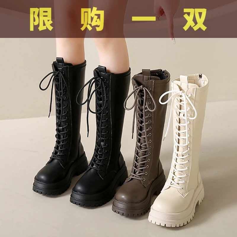 国货潮牌不过膝长筒靴女粗腿2023春季秋冬新款弹力瘦瘦厚底马丁鞋