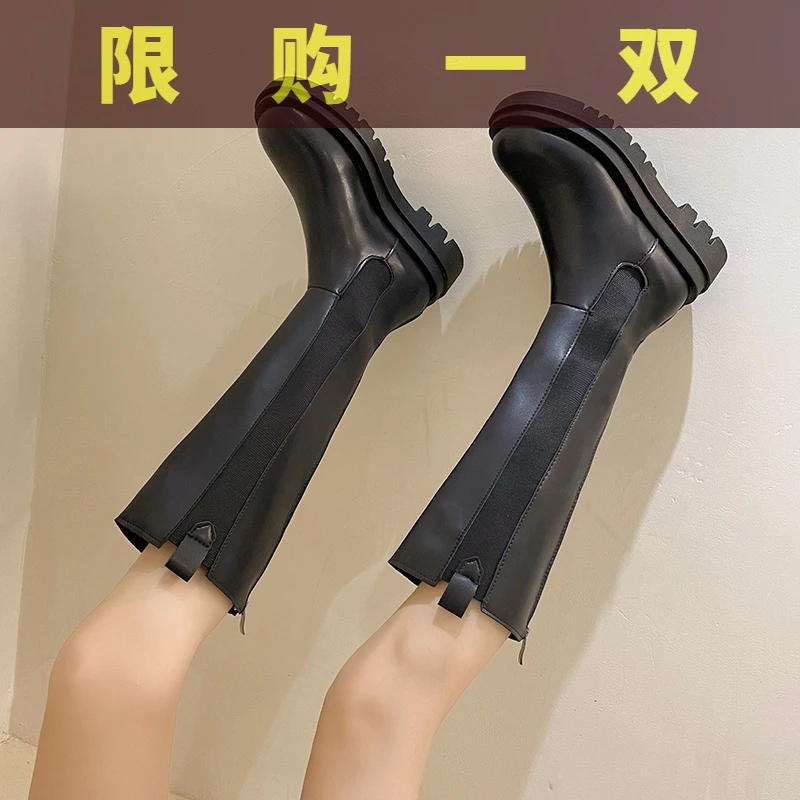 国货潮牌厚底高筒靴子女2023新款秋冬显瘦长筒骑士靴女不过膝烟鞋