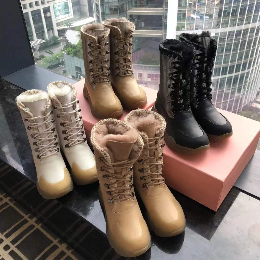 冬季东北哈尔滨户外雪地靴女羊皮毛一体厚底防滑真羊毛棉鞋加绒