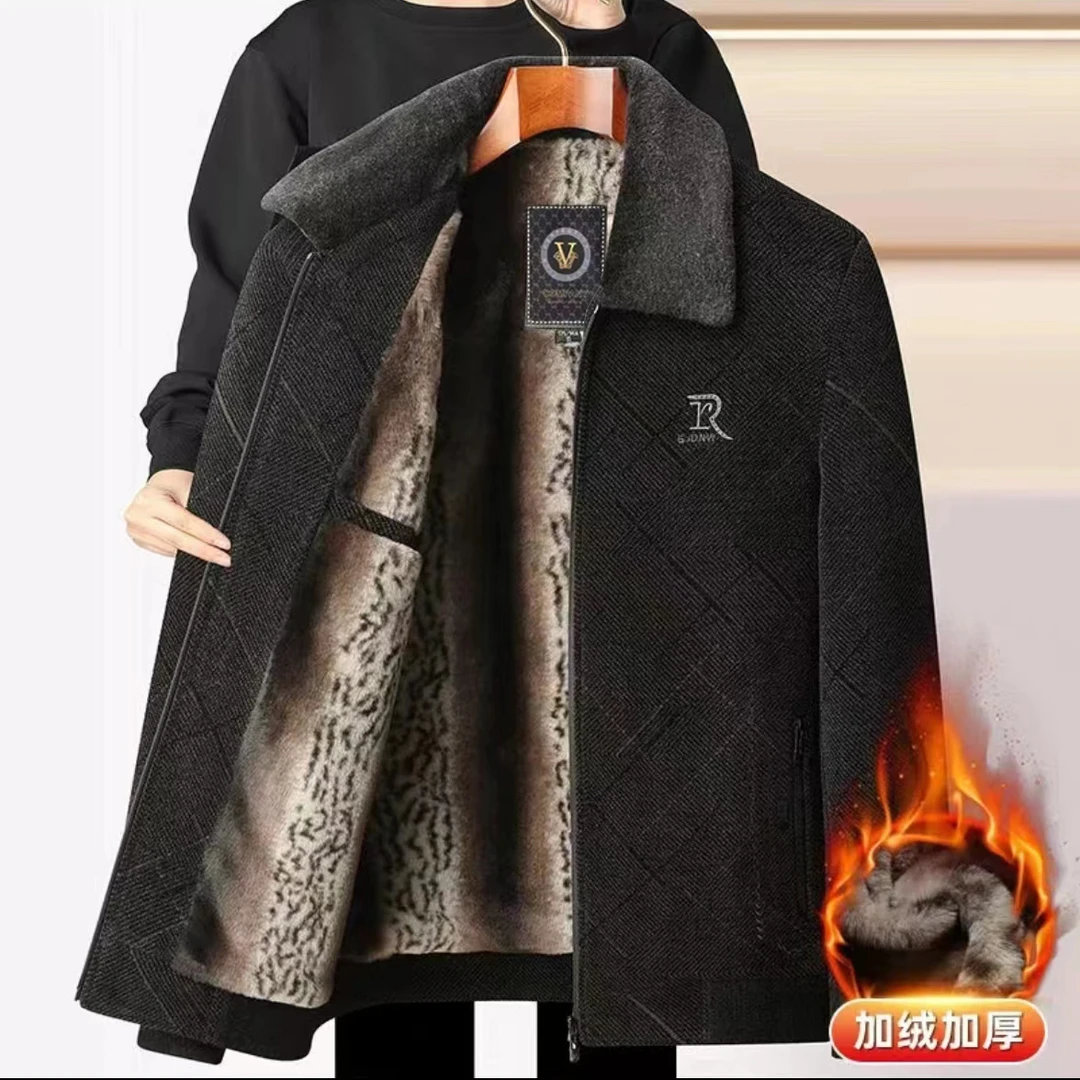 雪尼尔休闲男外套秋冬季加绒加厚棉袄中老年男装夹克款爸爸装....