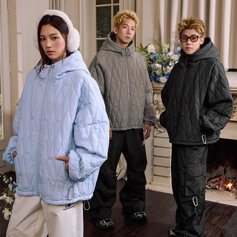 【黄朔】harshandcruel cleanfit特殊纹路绗缝设计登山扣连帽棉服