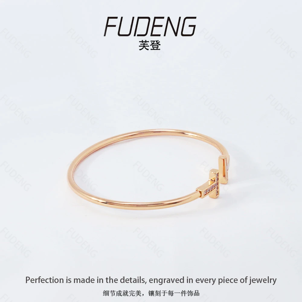 铜合金手镯 CNC精工 开口双梯镶锆轻奢简约个性气质精致手镯8010
