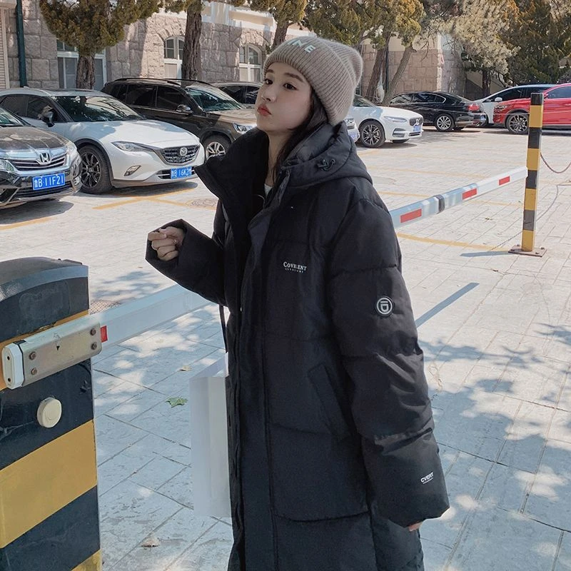 2024年新款学院风加厚爆款棉衣外套女长款过膝棉服韩版宽松棉袄