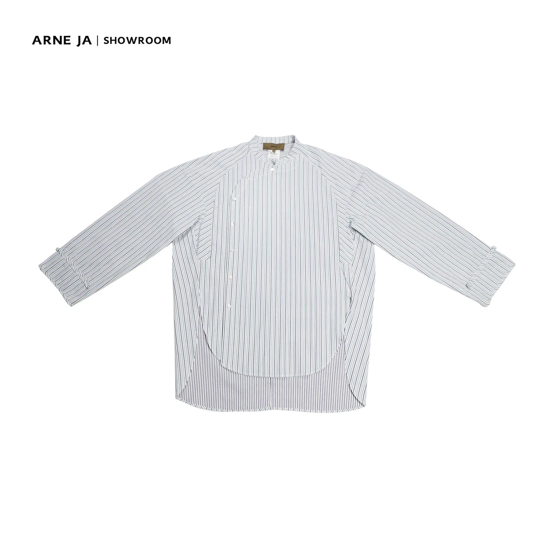 ARNE JA | 新中式盘扣条纹质感斜扣式衬衫A305