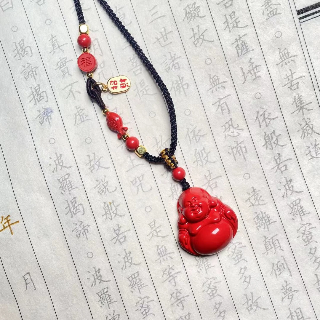 含辰砂工艺品高含量朱砂红砂笑口常开厚装大肚弥勒佛佛公吊坠