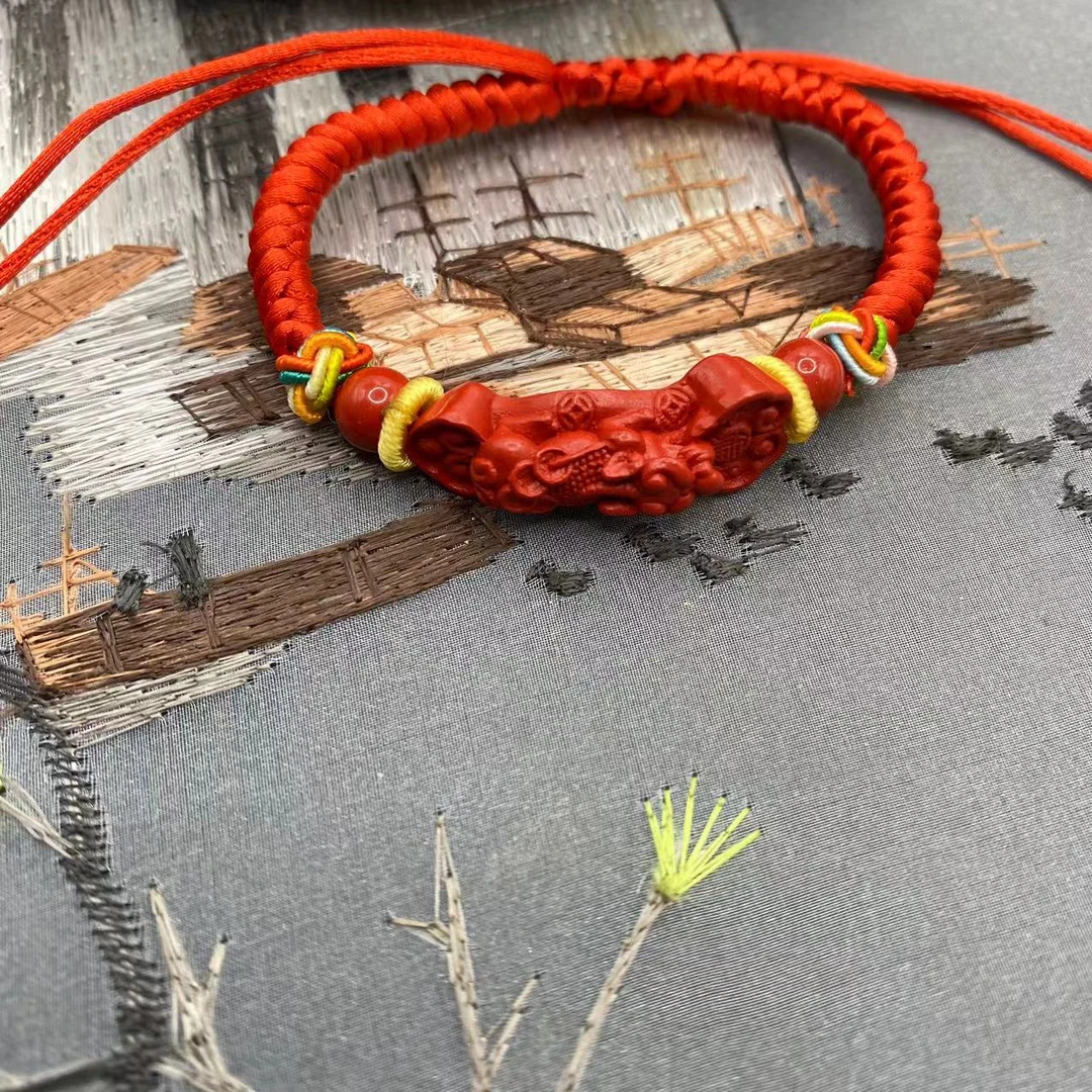 含辰砂工艺品高含量朱砂红砂设计款招财纳福貔貅手绳