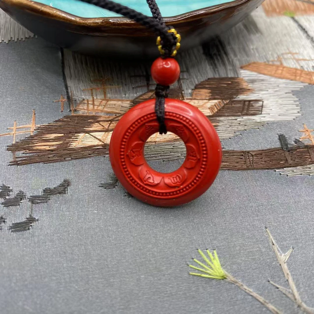 含辰砂工艺品高含量朱砂红砂设计款喜乐儿童平安扣吊坠