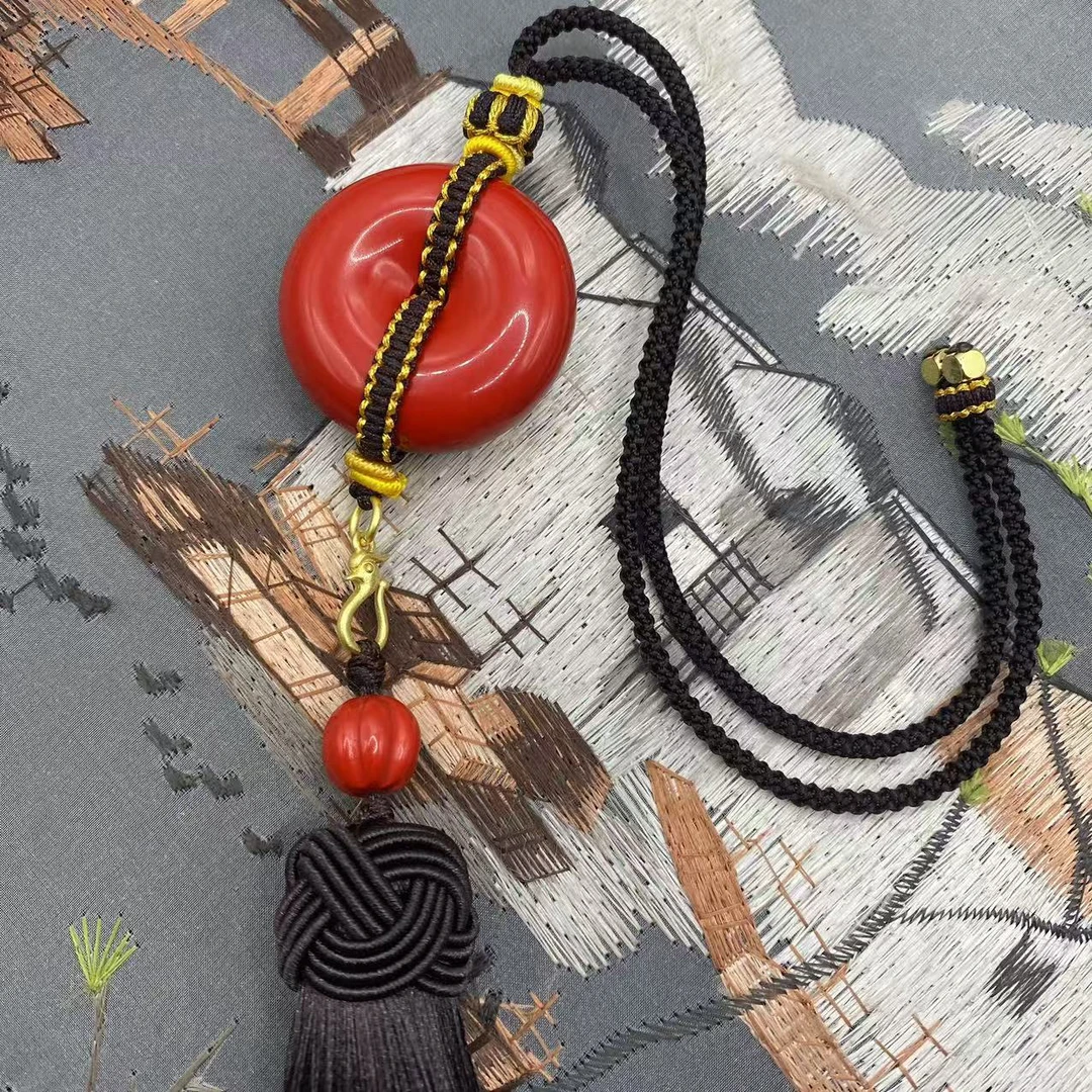 含辰砂工艺品高含量朱砂红砂设计款大号胖平安扣车挂