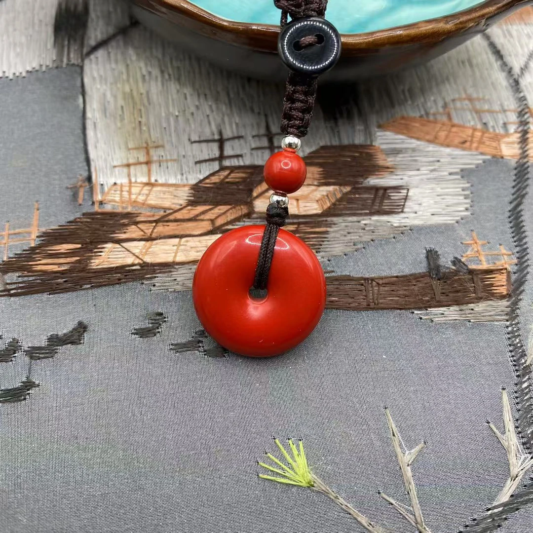 含辰砂工艺品高含量朱砂红砂设计款素面平安扣钥匙扣