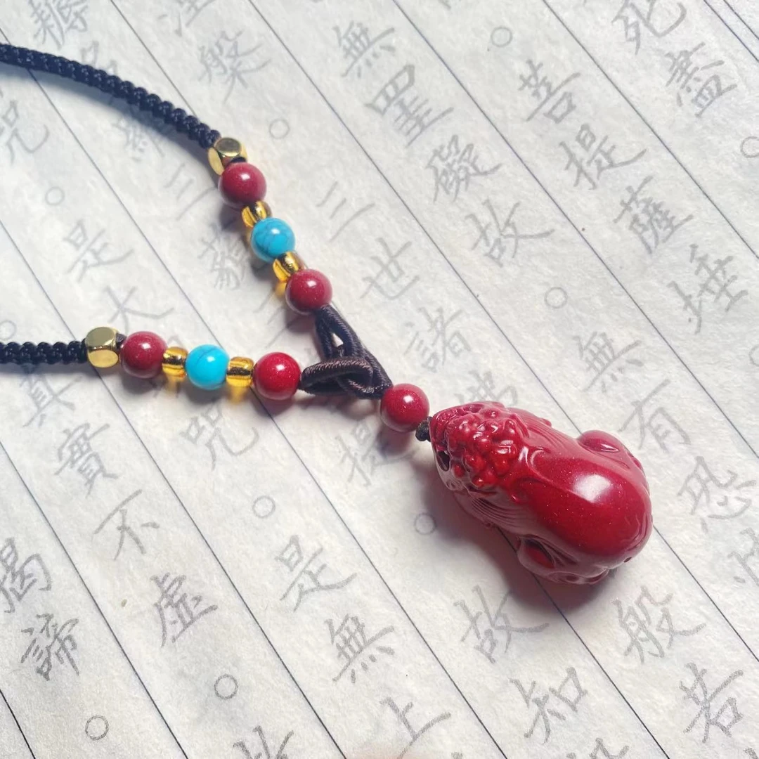 含辰砂工艺品142高含量朱砂紫金砂设计款貔貅包包挂吊坠