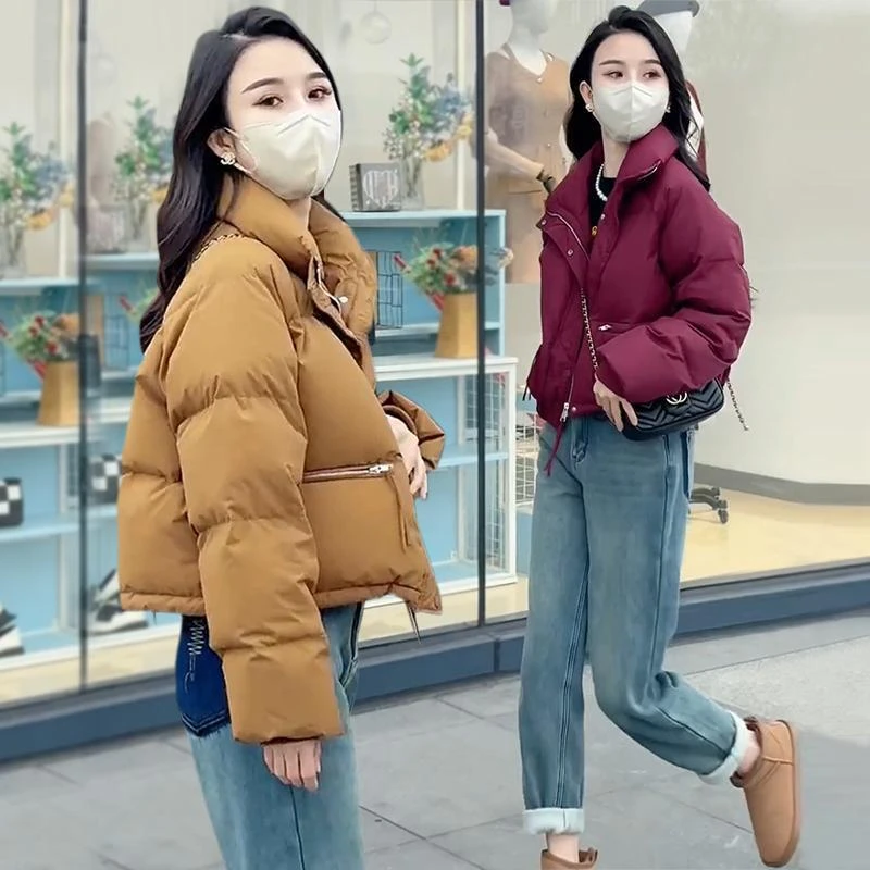 爆款新款冬季韩版羽绒服女短款厚面包服立领矮个子宽松棉衣外套款
