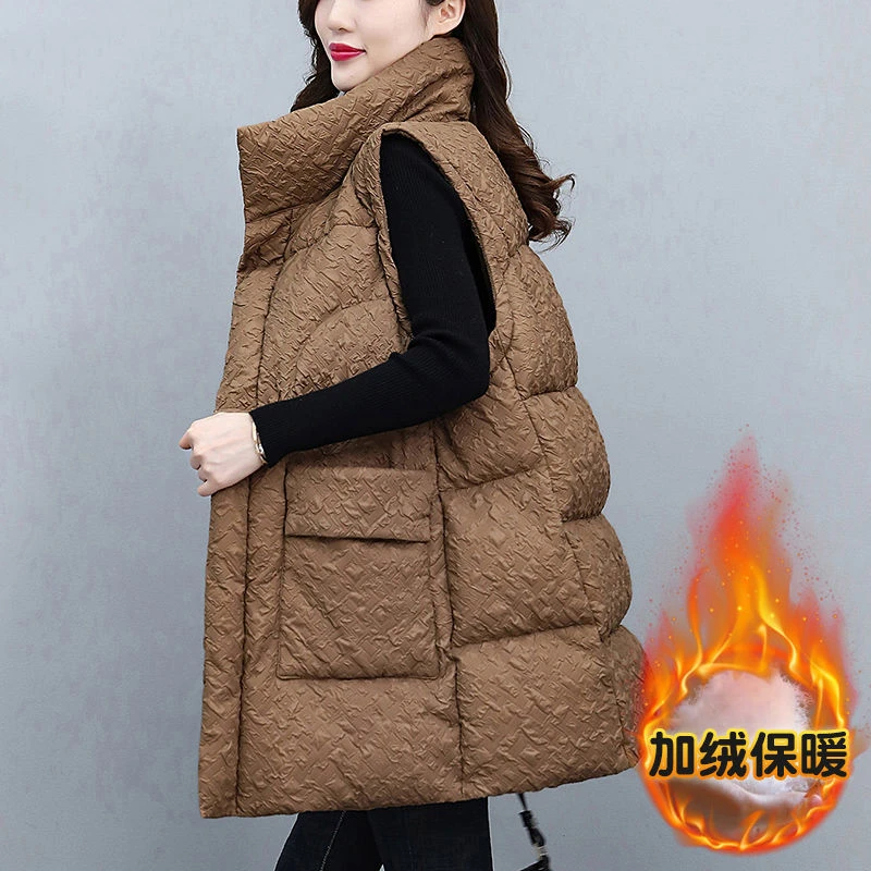 时尚羽绒服马甲秋冬新款欧版大码减龄中长款流行棉背心马夹女款款