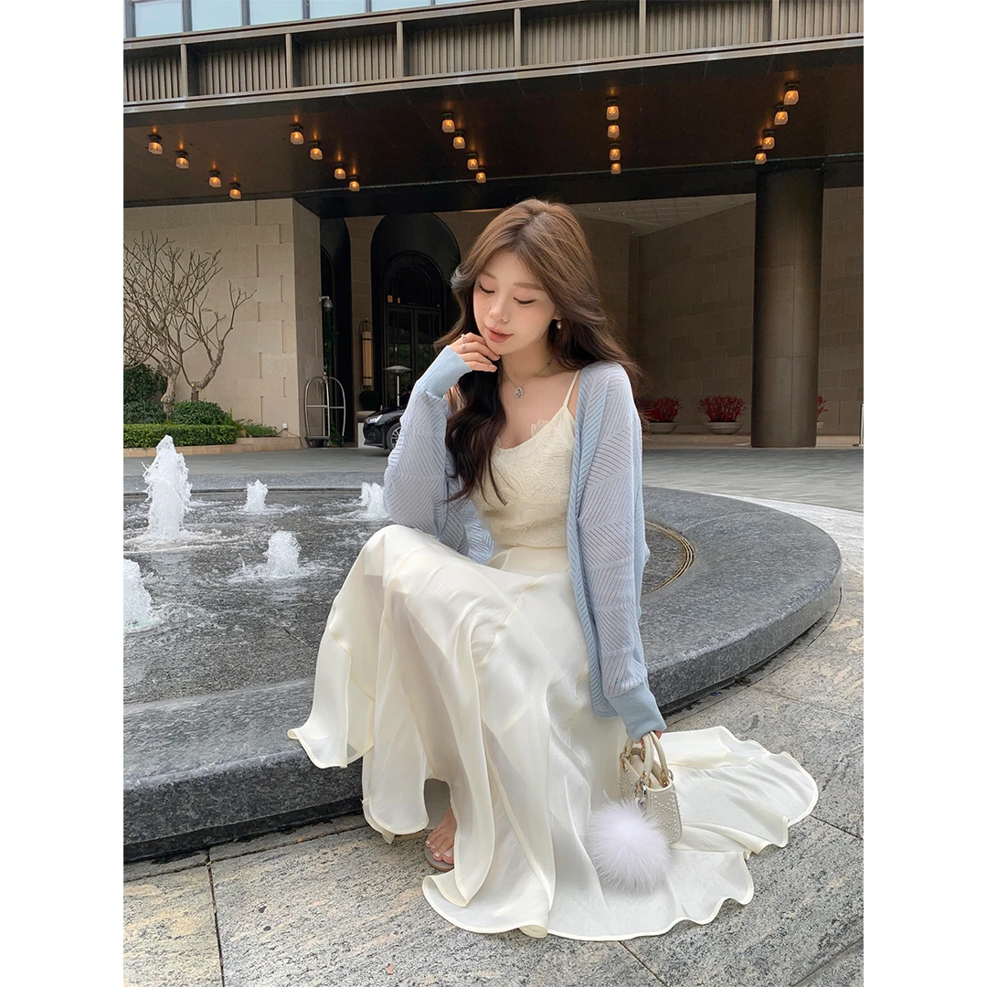 脚趾筋 琉光花瓣裙|雪芙珠光纱 微胖mm斜裁拼接垂感显瘦A字半身裙