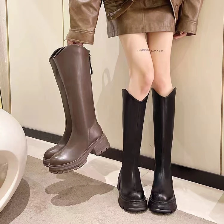 单//后拉链百搭时尚机车骑士风女士长筒靴C 8088-1