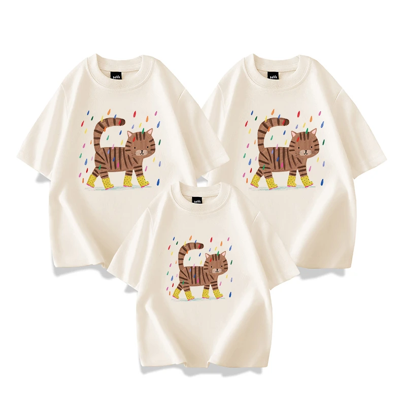 【雨鞋猫】2024潮牌亲子装男女童高品质T恤高端50支纯棉T一家3口