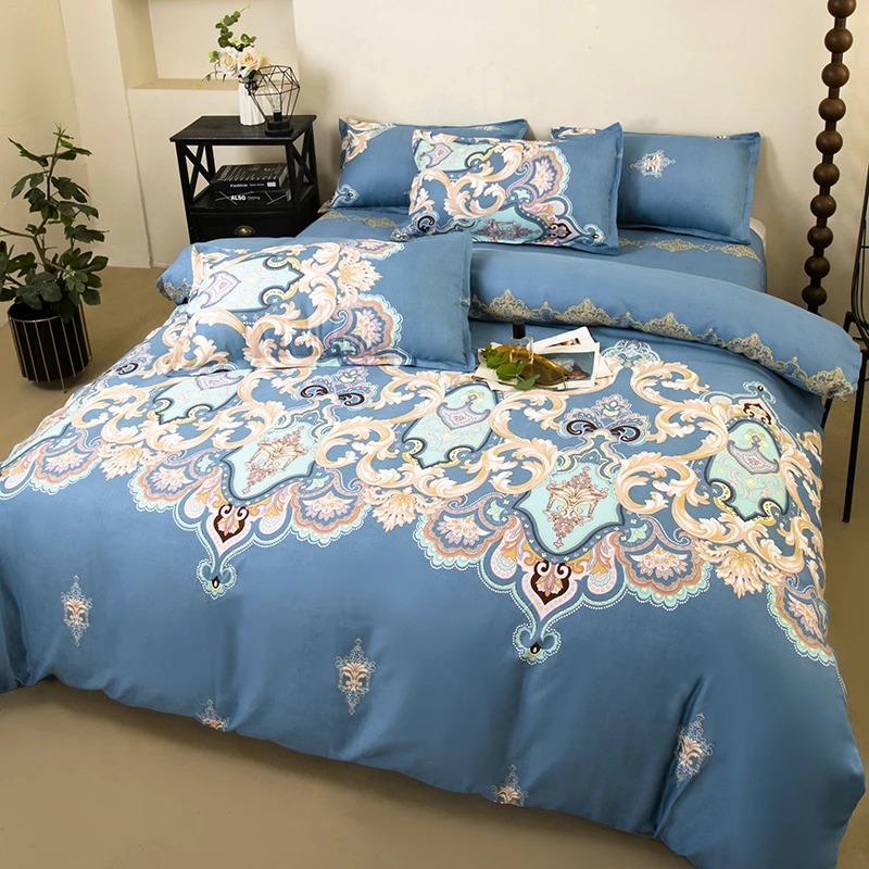 7天试睡！欧式贵族磨毛柔软透气四件套200*230被套蓝色2米蓝锦马丁