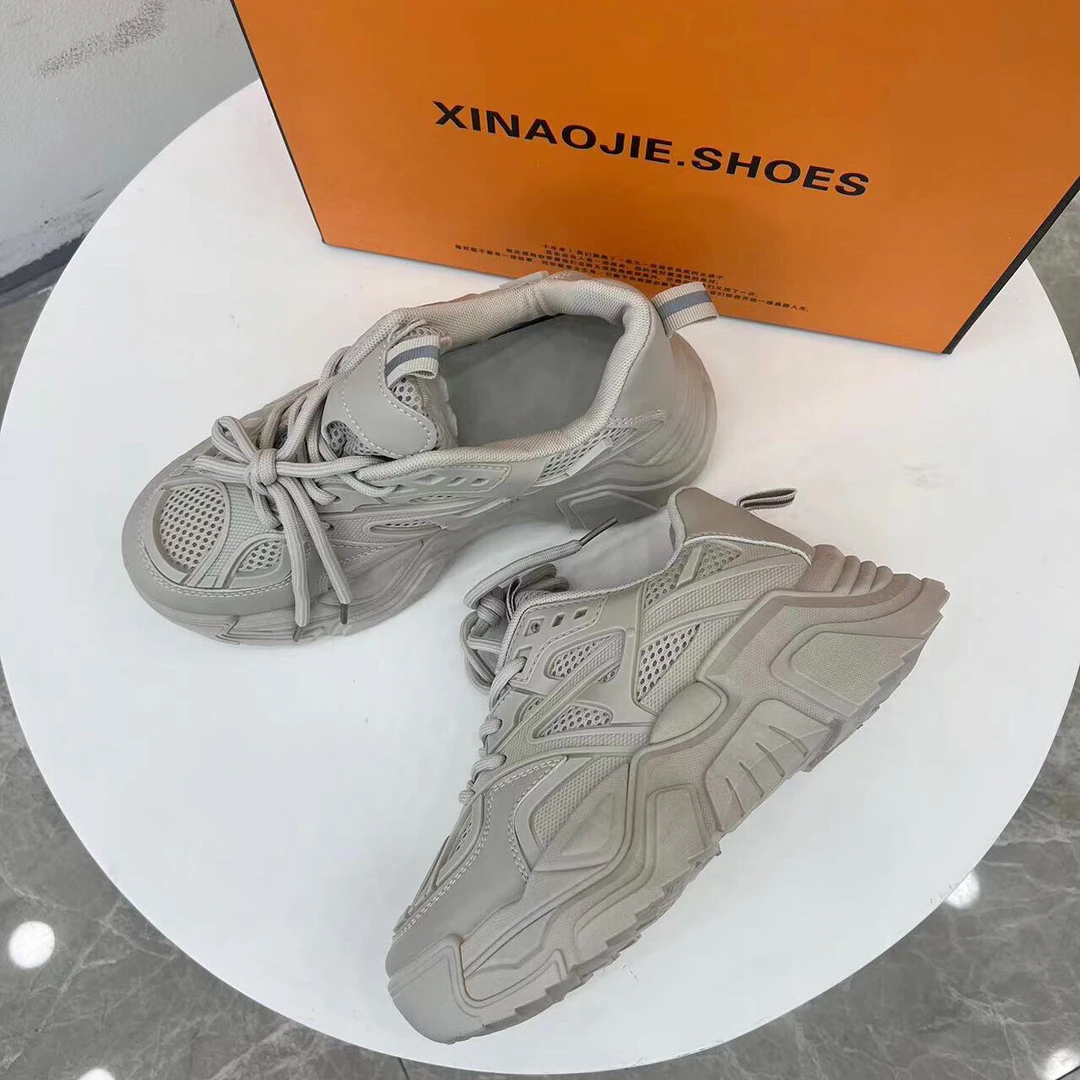A067灰色厚底老爹鞋女春季时尚炸街增高鞋子女休闲运动鞋M07