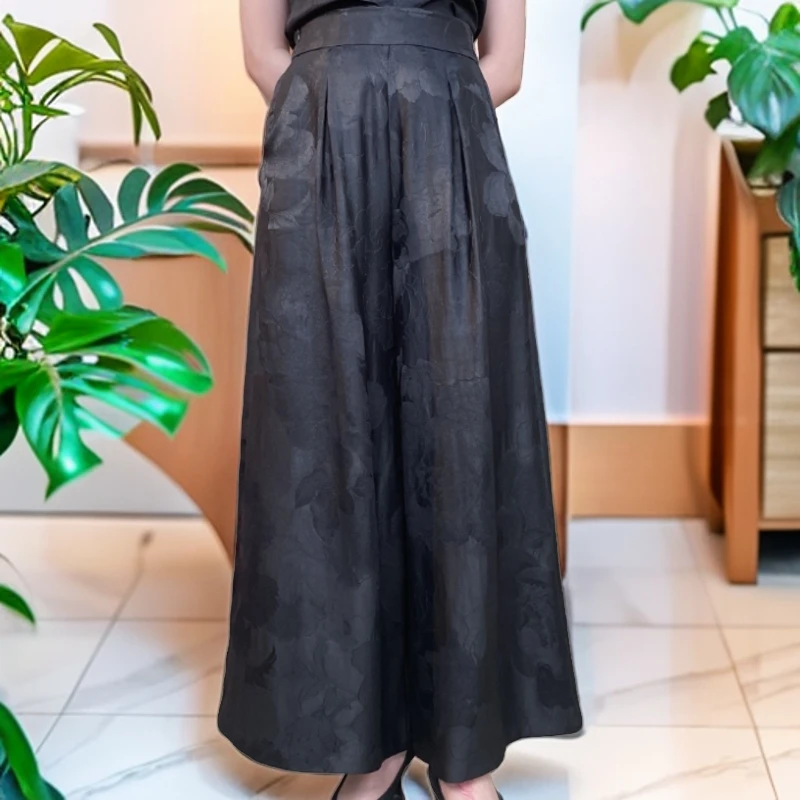 FSSIA绮罗60姆米重锻老料香云纱100桑蚕丝提花时尚百搭阔腿裤2888