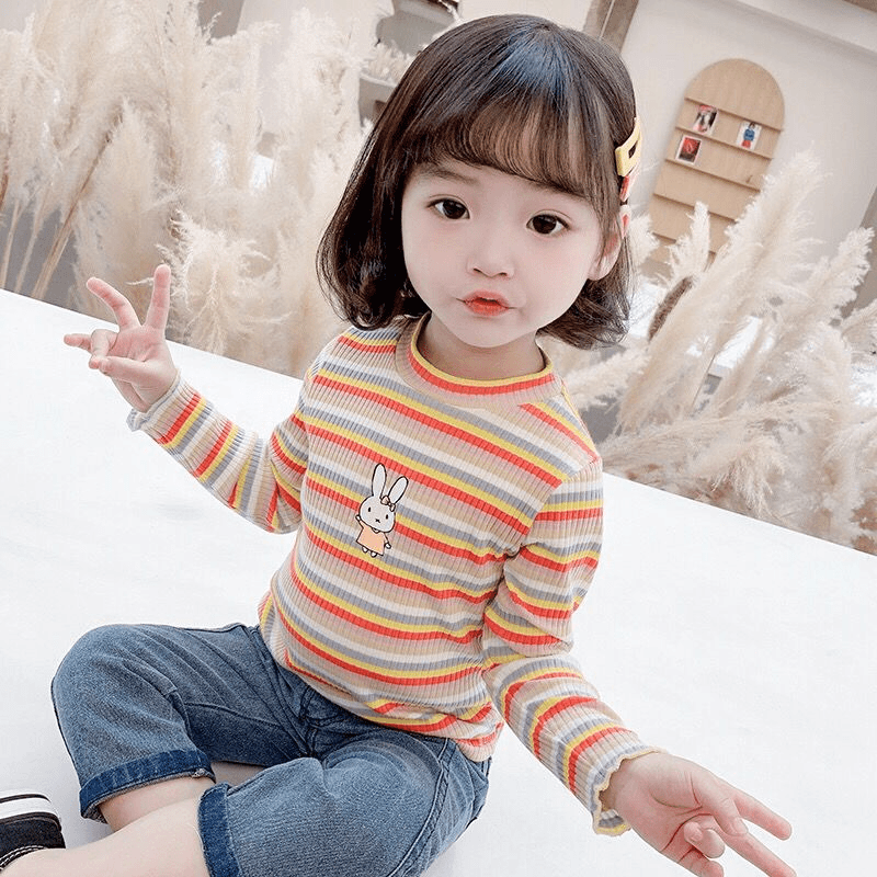 【阿巴】女童打底衫儿童装上衣秋秋长袖彩条T恤3岁宝宝保暖内搭JC59