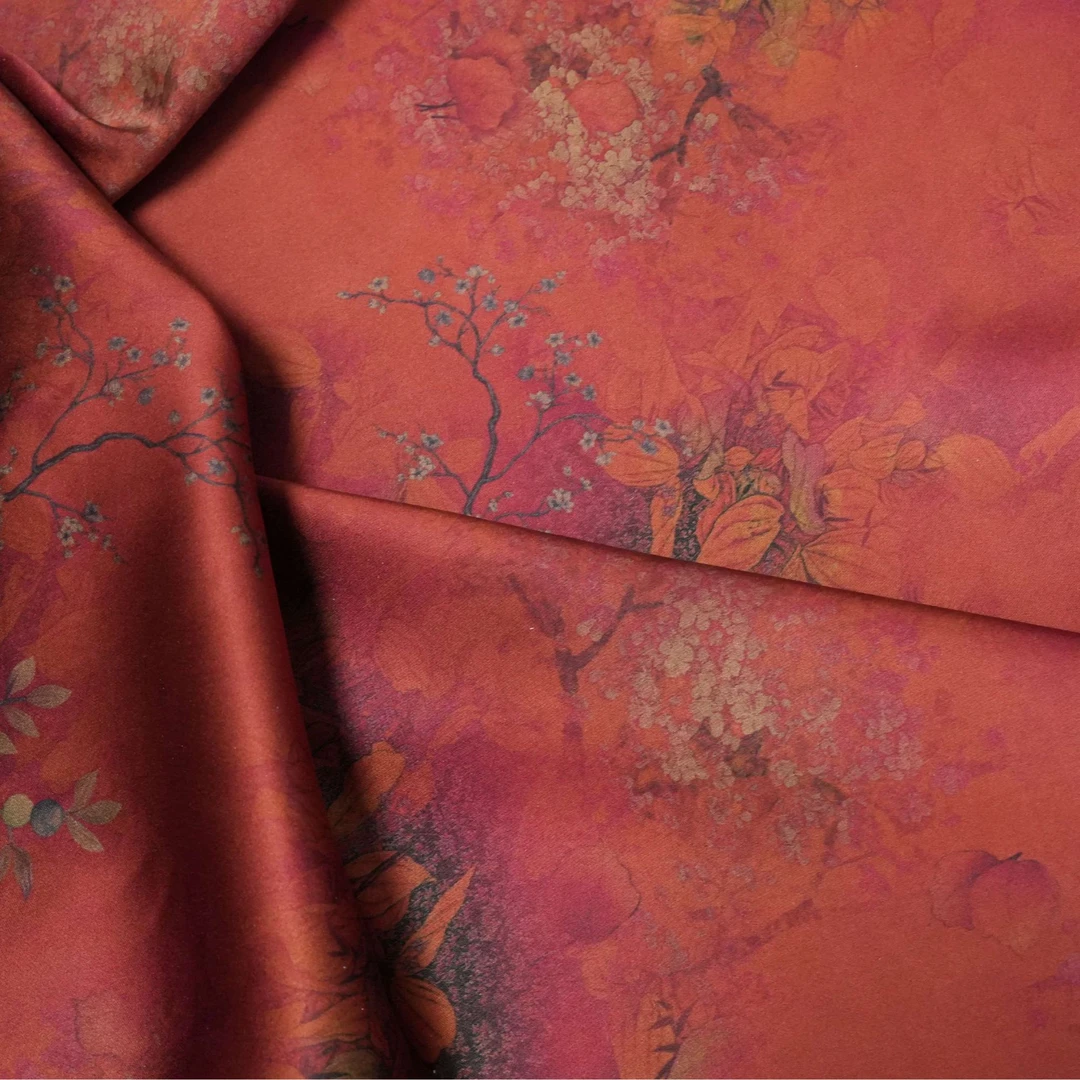 非遗古法香云纱系列 红韵花语重缎香云纱 门幅100 50姆米