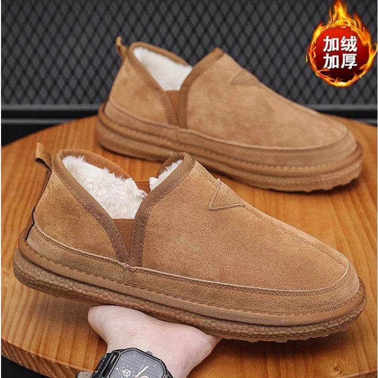 棉鞋男冬季新款一脚蹬加绒面包鞋防滑棉靴保暖开车鞋加绒雪地靴