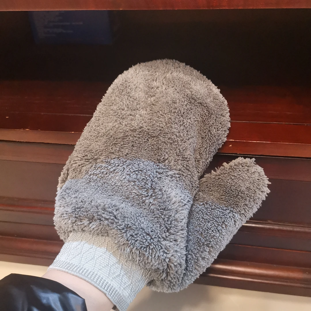 红木家具专用打蜡抛光手皮沙发专用除尘手套灰色加绒加厚双面抹布