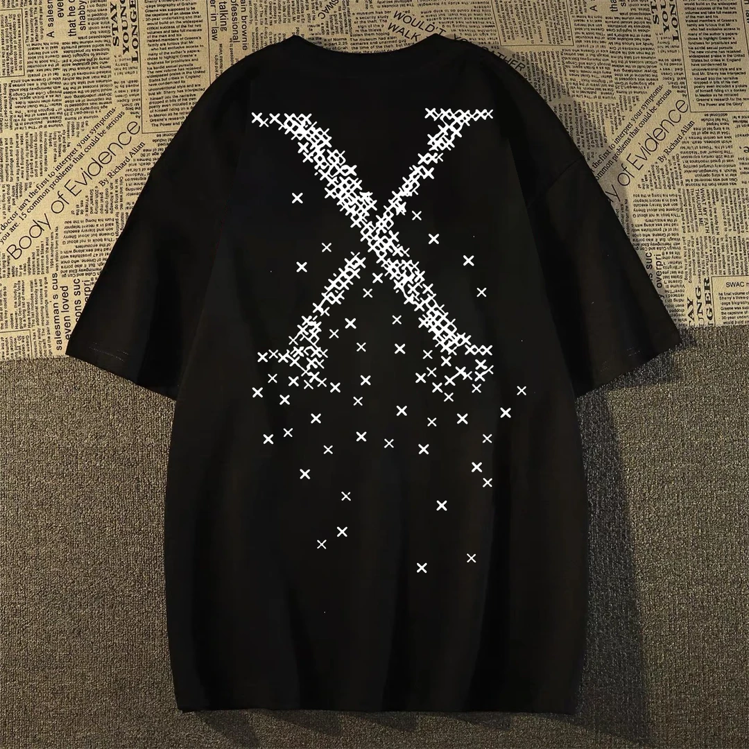 重磅纯棉圆领时尚上衣休闲百搭复古夏季短袖港风嘻哈印花美式T恤