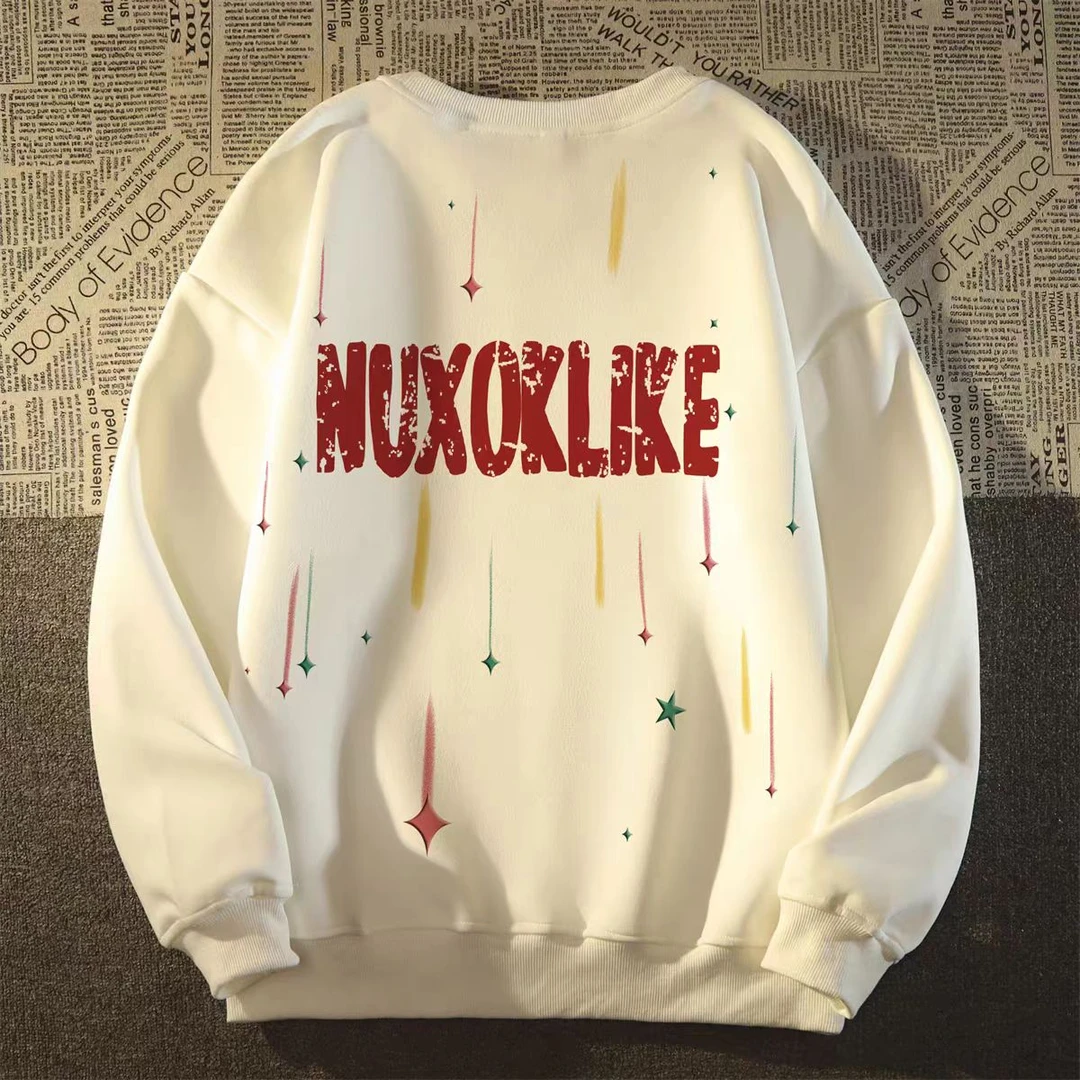 重磅纯棉百搭潮流高街休闲上衣圆领时尚冬季印花个性复古美式港风