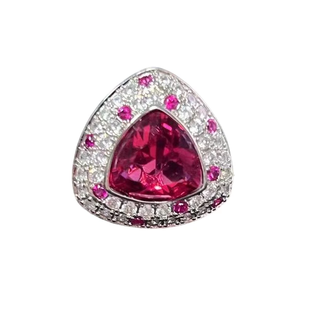 铜合金合成锆石戒指 HJ8S-68080红色戒指三角形时尚精致气质简约