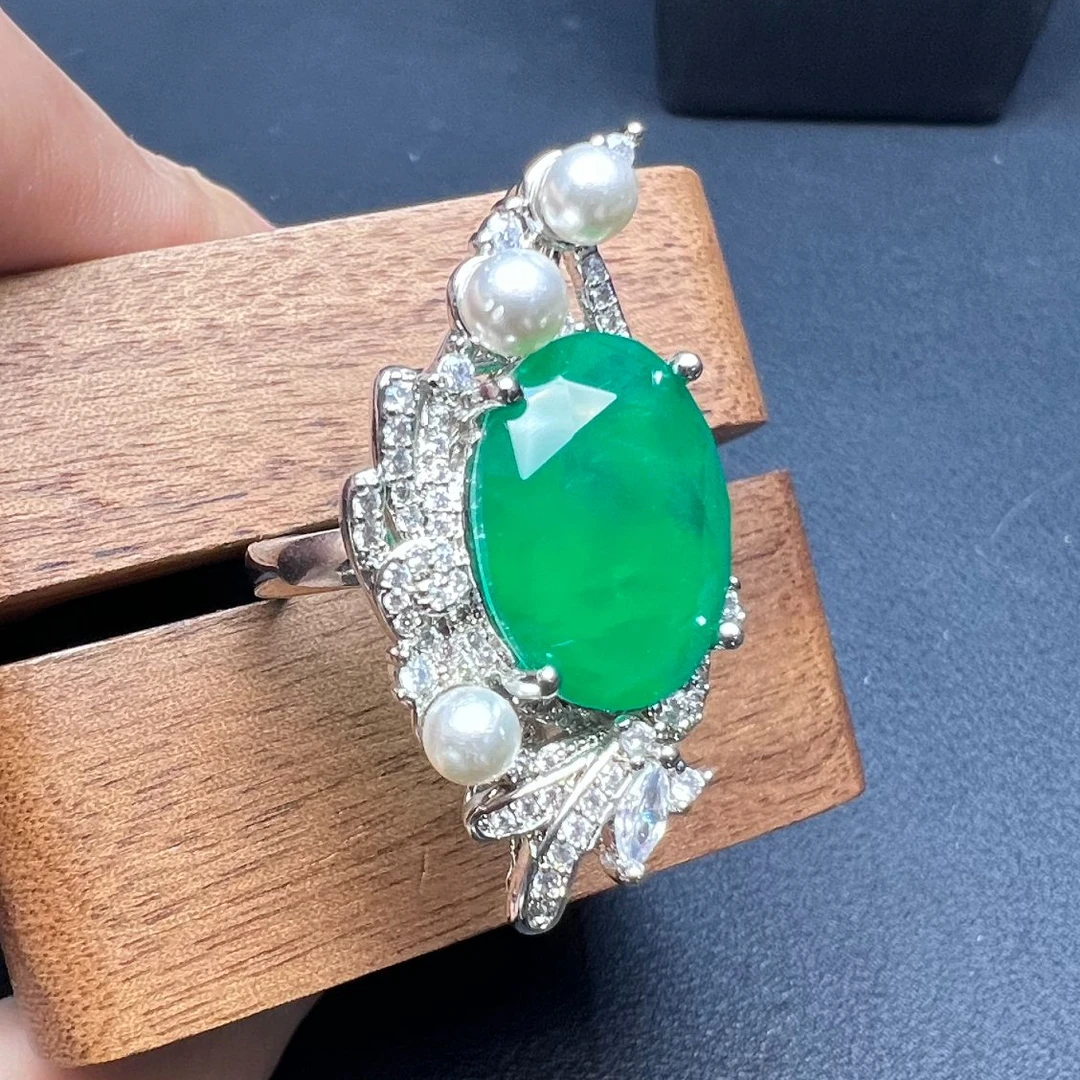 铜合金合成锆石戒指 J6H-68025 绿色戒指设计师轻奢典雅高贵气质