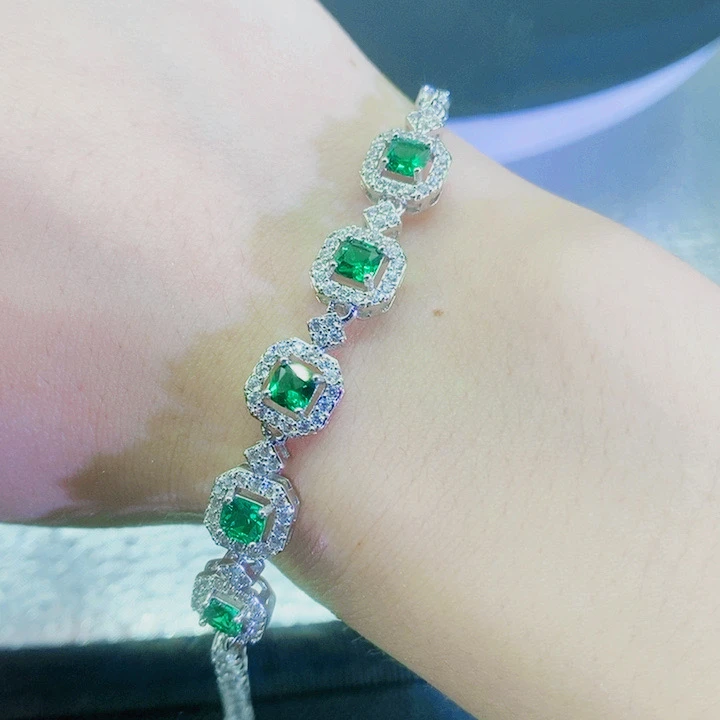 铜合金合成锆石手链 S6H-68023绿色手链时尚百搭简约镶嵌轻奢气质