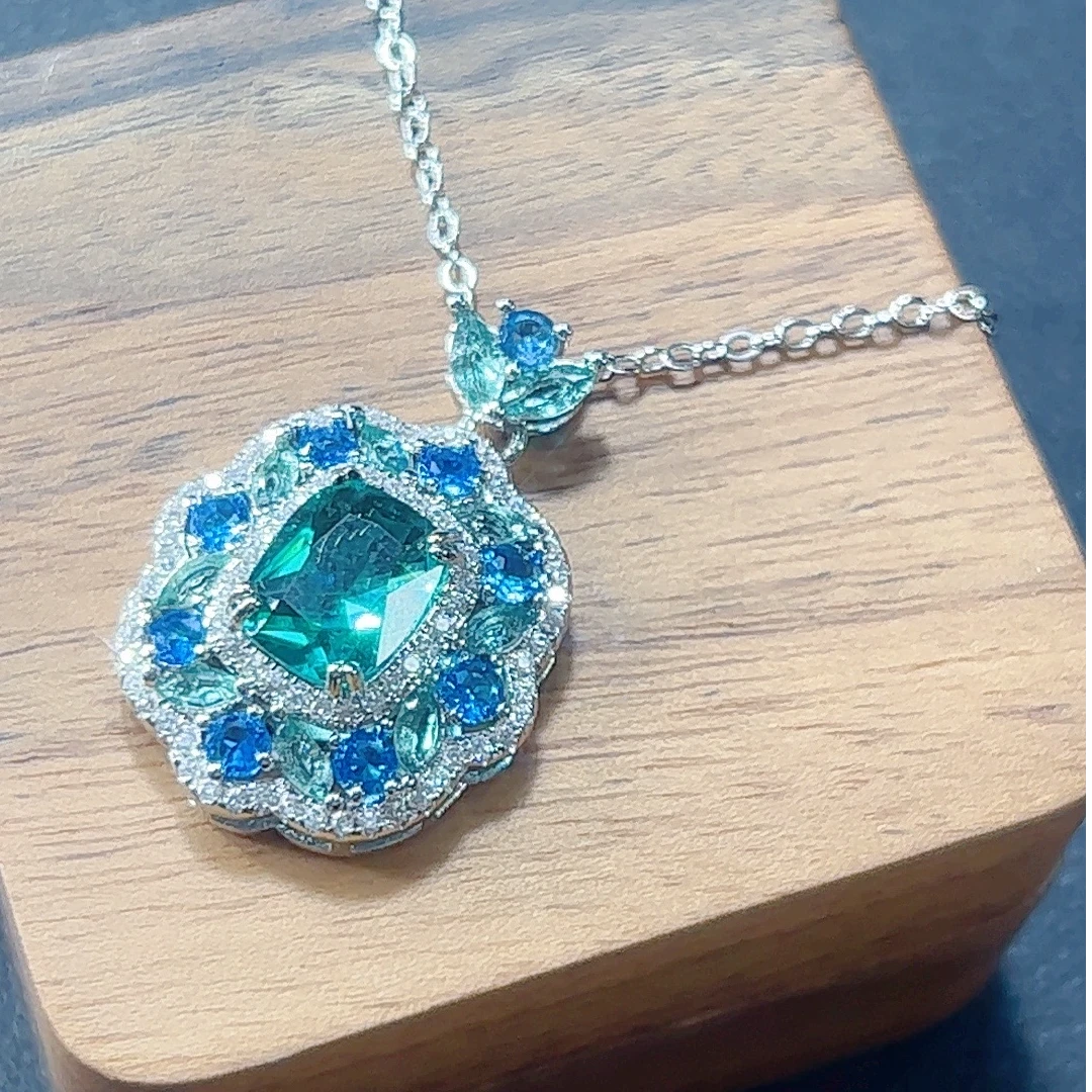 铜合金合成锆石吊坠 项链吊坠蓝绿撞色时尚D2R-28162精致满钻气质