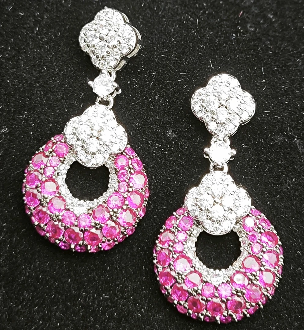 铜合金合成锆石耳饰 HE6H-68064 红刚耳钉复古时尚重工手工镶精美