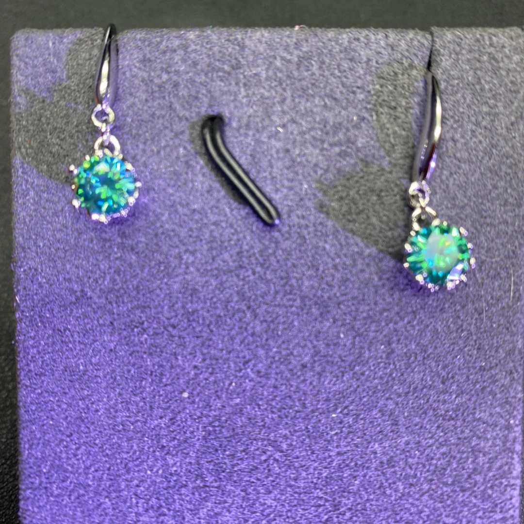 铜合金合成锆石耳饰 E3B-3016蓝色耳钩时尚经典轻奢精致百搭