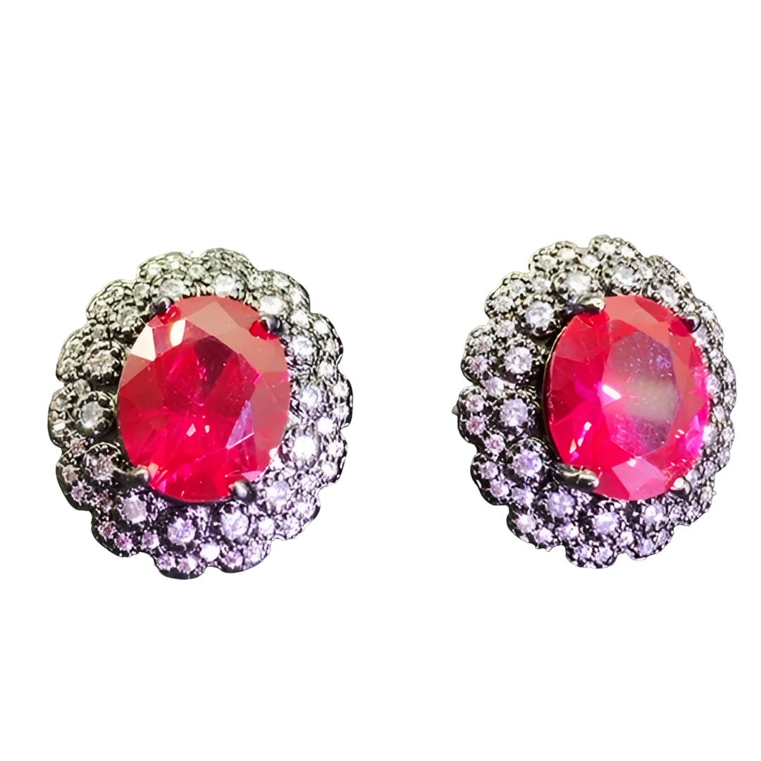 铜合金合成锆石耳饰 HE2R-2113红刚耳钉黑金复古经典轻奢设计精美