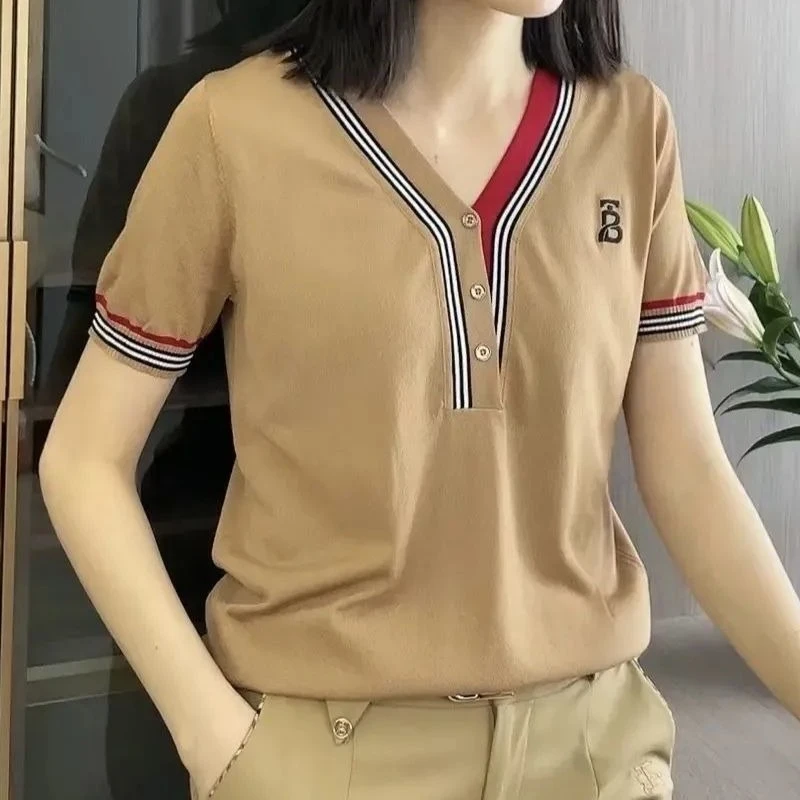 夏季新款气质洋气欧洲欧货英伦显瘦百搭短袖上衣高级T恤针织衫