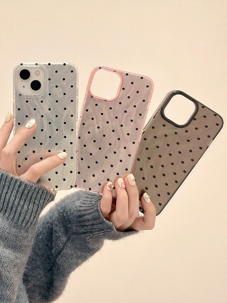 适用苹果15韩风波点手机壳iphone14promax羽纱11/12/13镭射ins