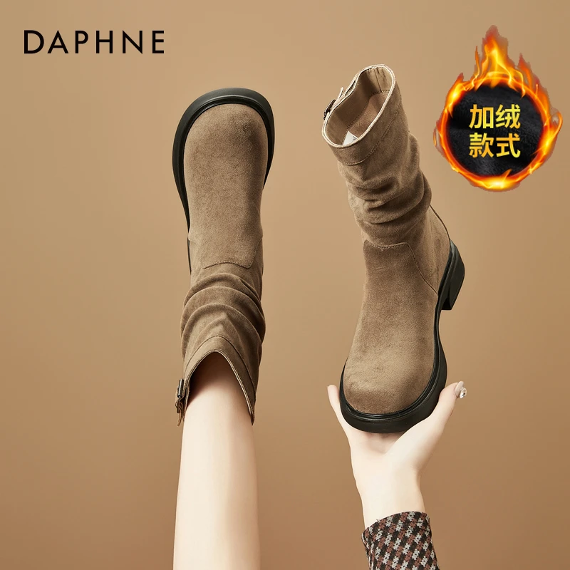达芙妮慵懒风时装厚底短靴2025新款复古中筒美拉德软底百搭堆堆靴