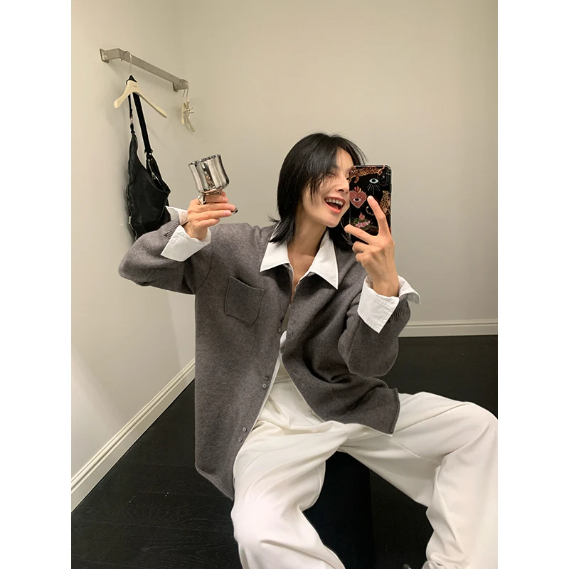 JCCC影子【双重格调】高级极简假两件POLO领针织毛衣开衫JE4HBW10