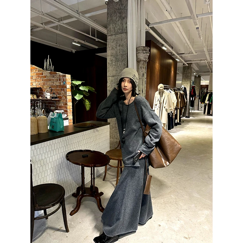 JCCC影子【里昂的灰】慵懒宽松卷边针织上衣半身裙套装JE4IZZ11