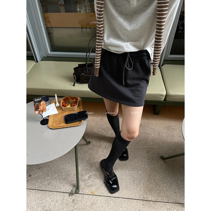 JCCC影子【无彩灰】休闲运动A字松紧螺纹腰头抽绳半身裙JE4DAQ10