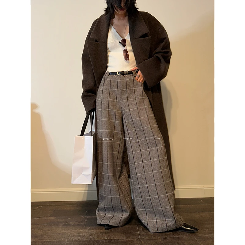 JCCC影子【泰恩河畔】老钱风复古咖色羊毛格纹阔腿休闲裤JE4IMK11