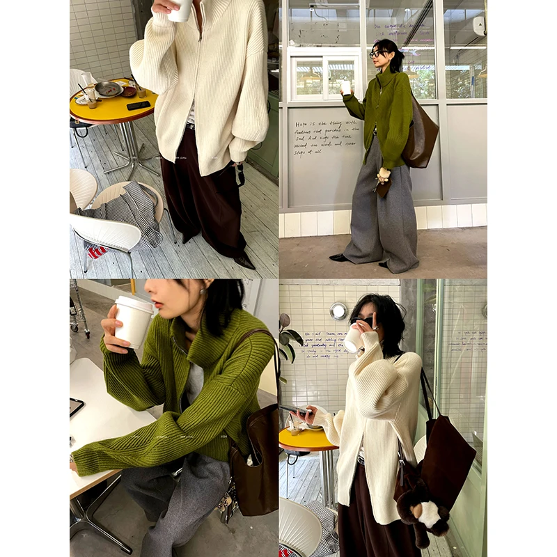 JCCC影子【织物】复古极简高领拉链针织毛衣开衫JE4IZW12