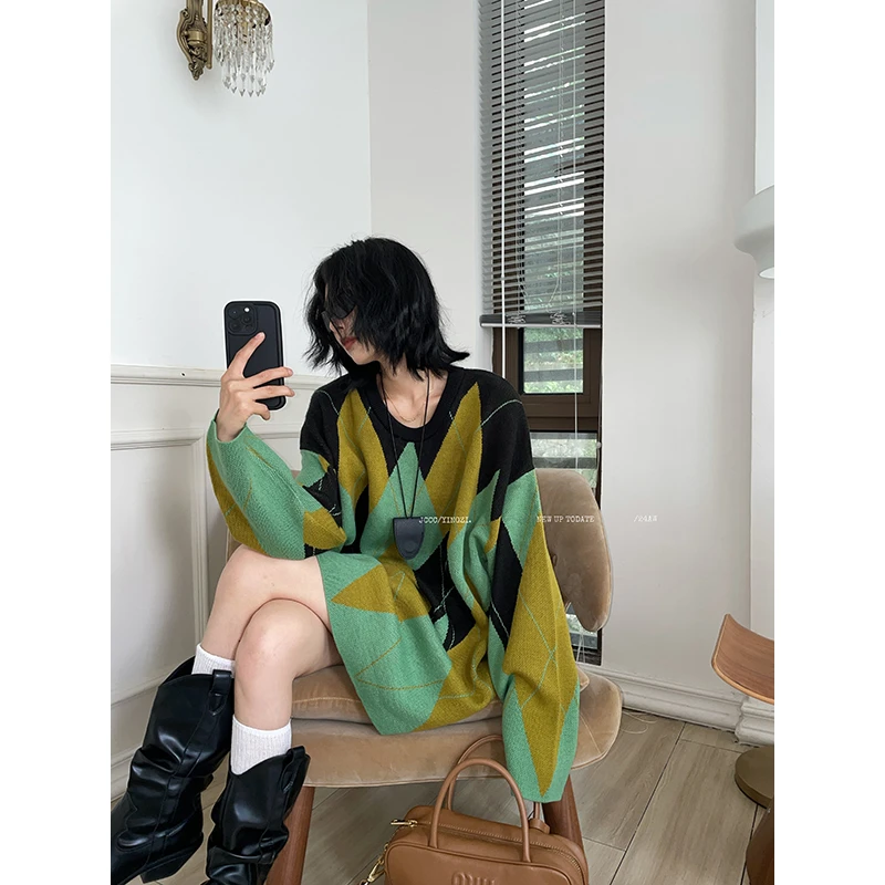 JCCC影子【椿野】菱形撞色毛衣针织衫JE4EZS11