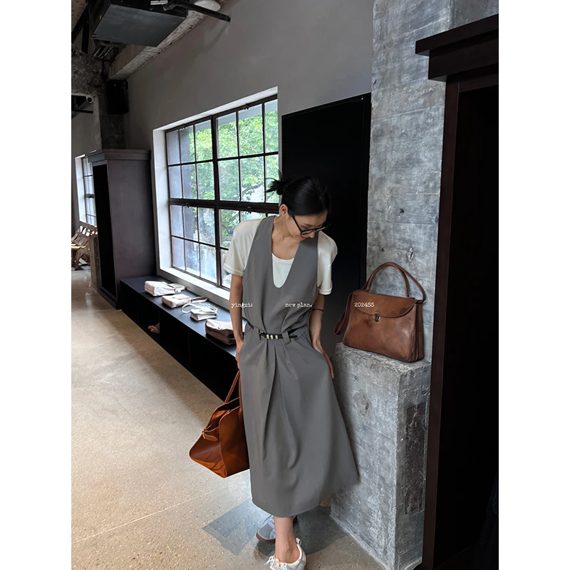 JCCC影子【低饱和】静奢通勤休闲 V领无袖背心宽松连衣裙JE4CSL11