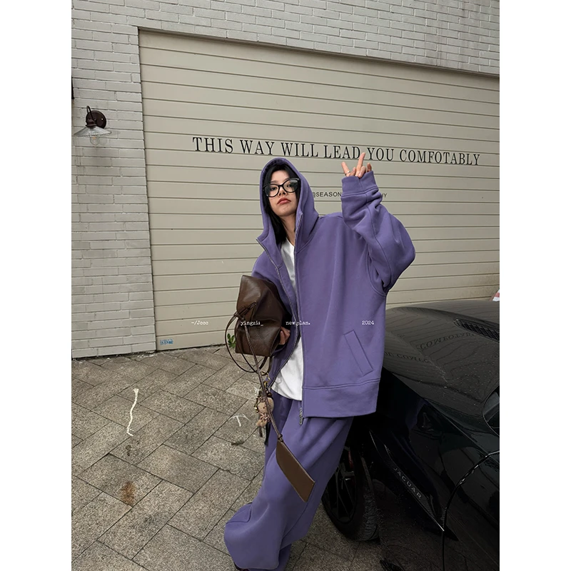 JCCC影子【奶芋】时尚休闲连帽卫衣阔腿休闲裤加绒套装JE4IAZ12