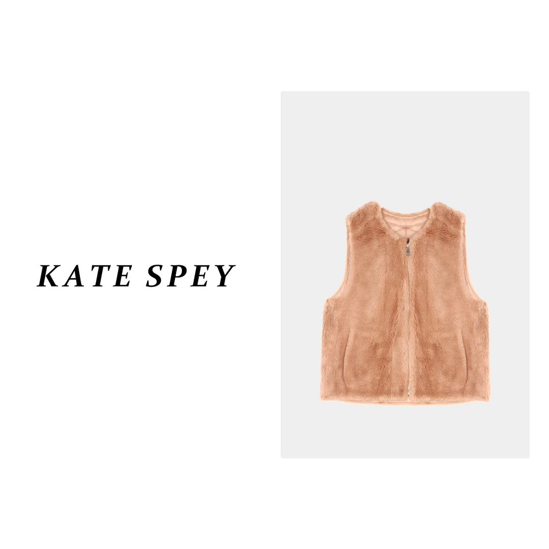 凯特丝蓓498#纯色拉链毛呢马甲外套新款宽松百搭圆领马夹背心